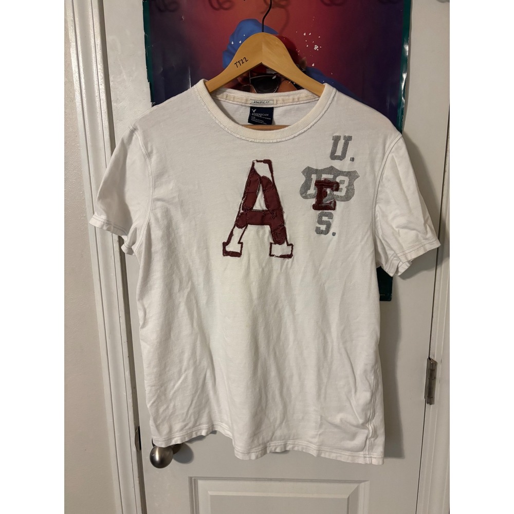 American Eagle Outfitters Mens White Graphic T-Shirt Athletic Fit Large A y2k